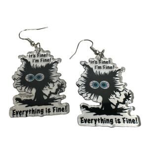 Funny Cat Earrings It's Fine I'm Fine Everything‎ Is Fine Novelty Earrings